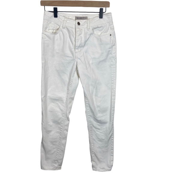 Zara Basic Z1975 Denim Straight Leg Jeans White Distressed 4 - Picture 5 of 5